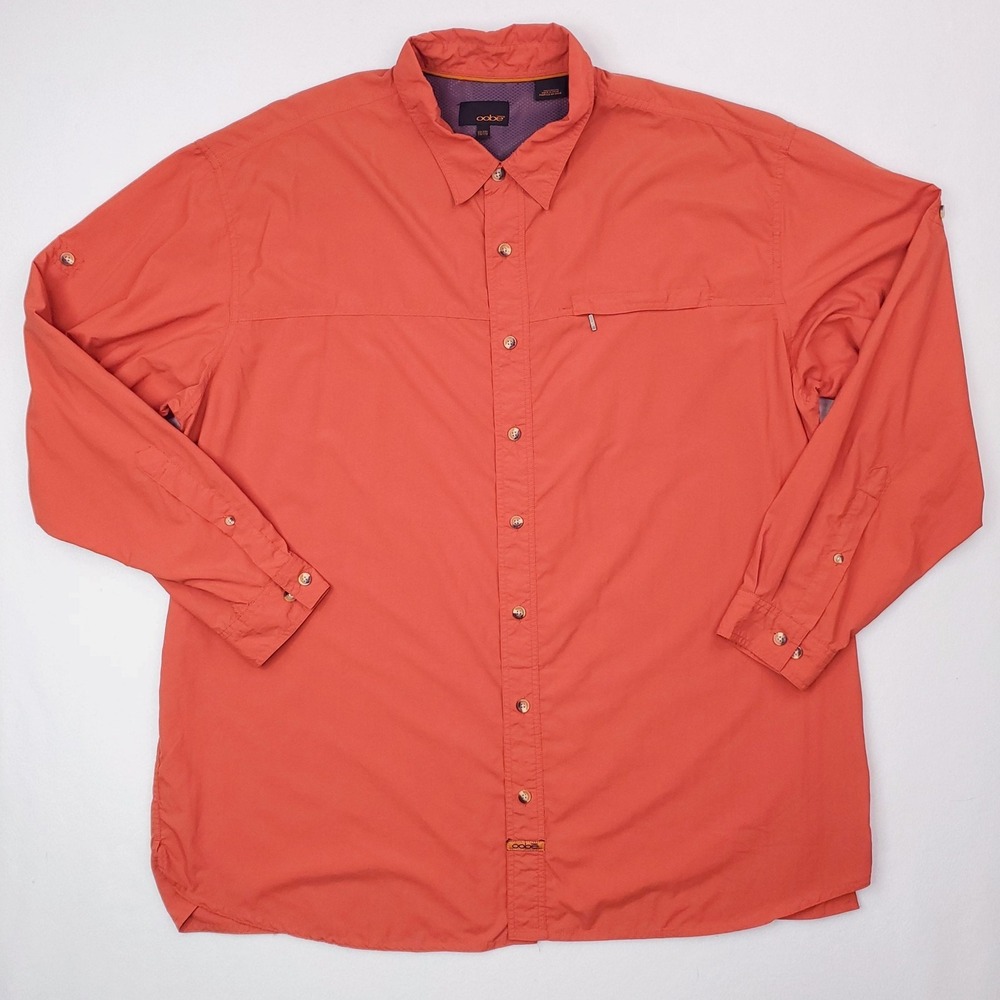 Oobe Shirt Mens 3XL Orange Long Sleeve Nylon Outdoor Fishing Safari Button Up